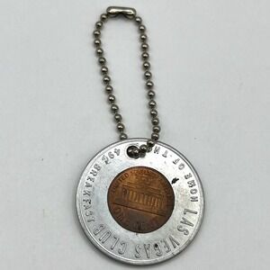 Vintage 1971 D Lucky Penny Keychain Las Vegas Club 49c Breakfast Souvenir Token
